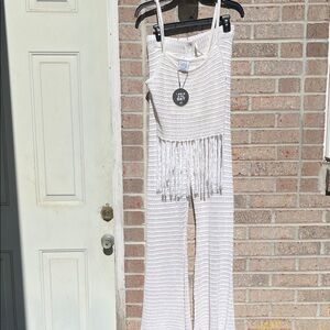 Elegant White Knit Fringe Jumpsuit
